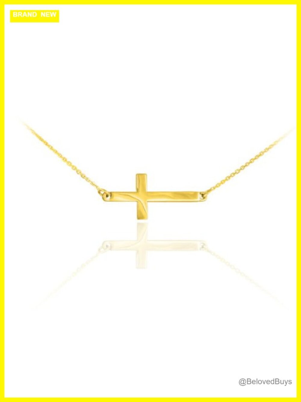 14k Yellow Gold Sideways Cross Necklace on Rolo Chain 18"